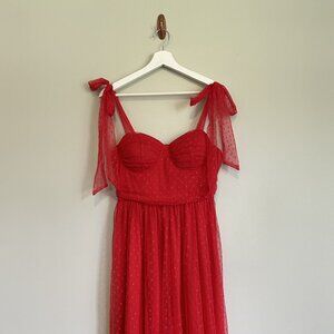 Striking red swiss dot maxi dress